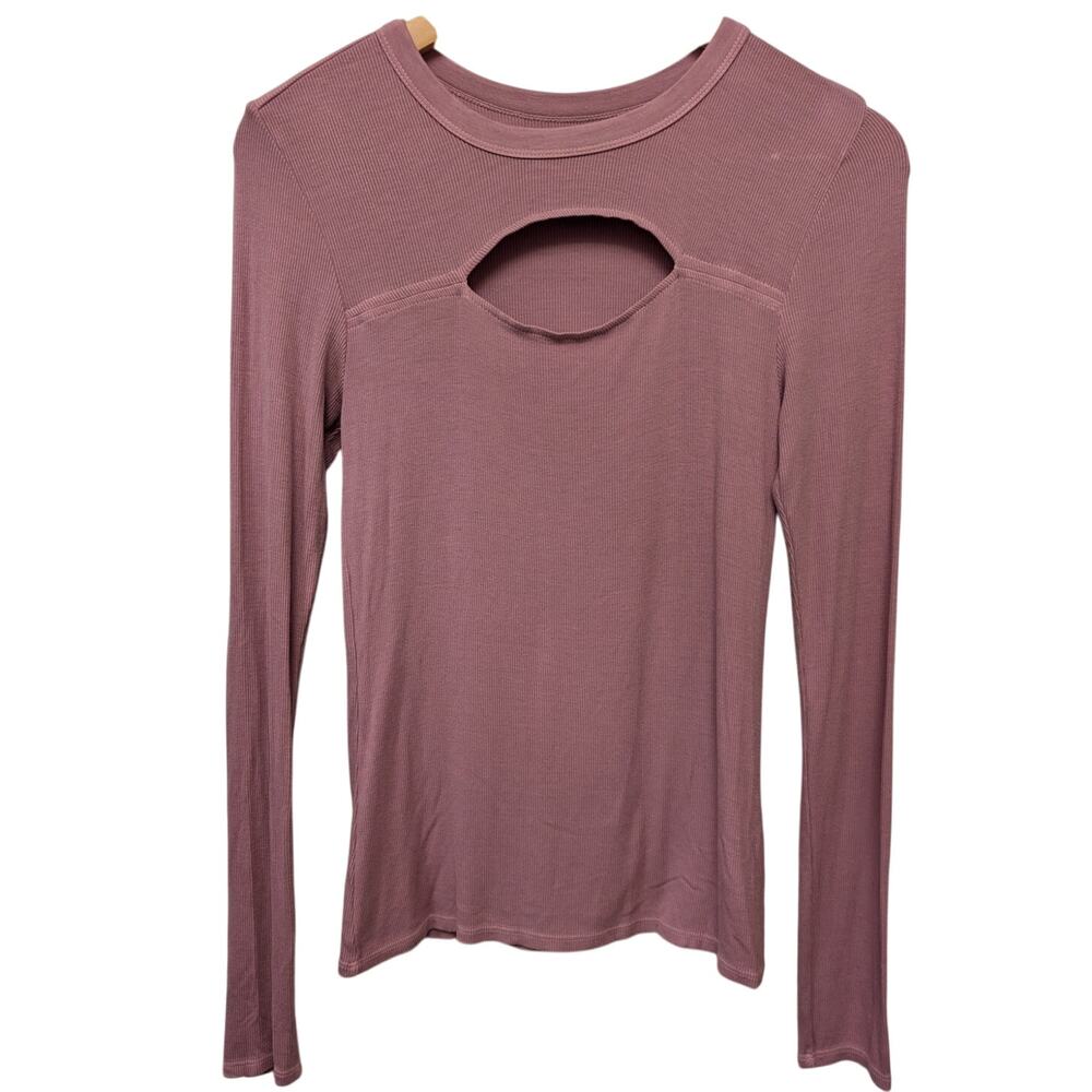 Enza Costa Silk Knit Long Sleeve Cutout Crew Neck Top Dusty Rose Pullover Y2K